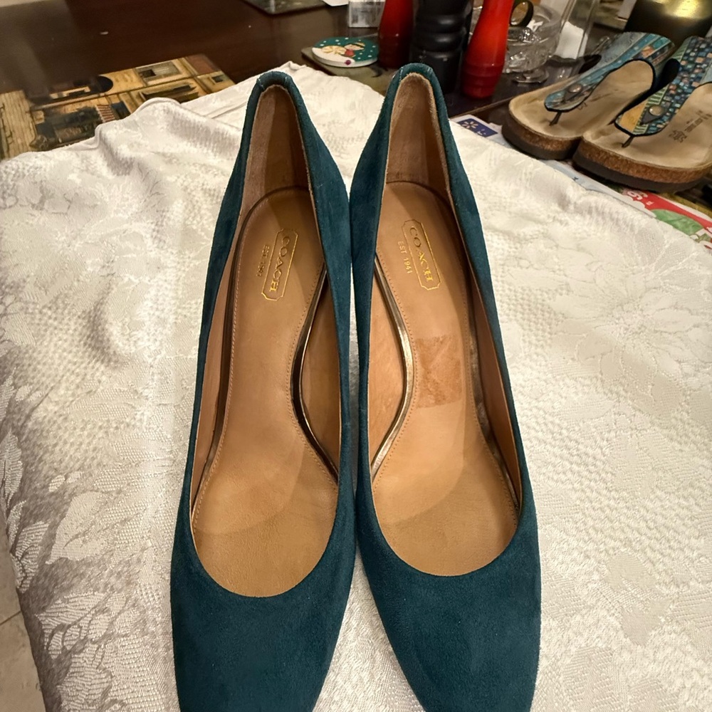 Coach Teal Suede Women's Pumps - Picture 11 of 13